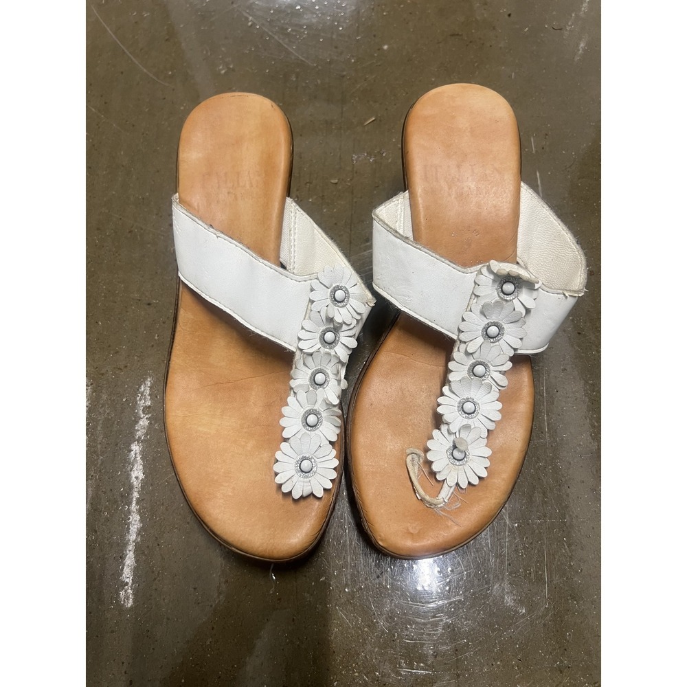 Italian Shoemakers Floral Wedge Sandals Size 9 Womens White Daisy Platform Y2K